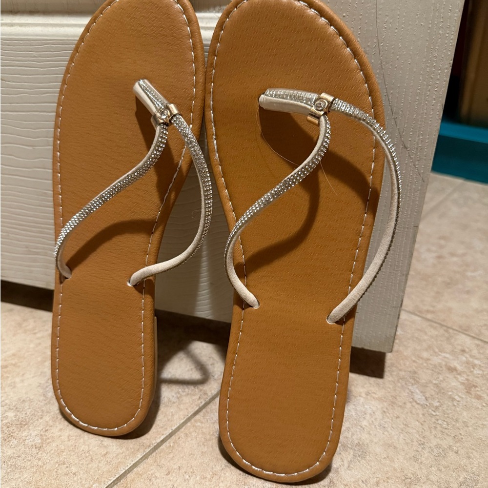 New Elegant Tan Sandals with Silver Accents